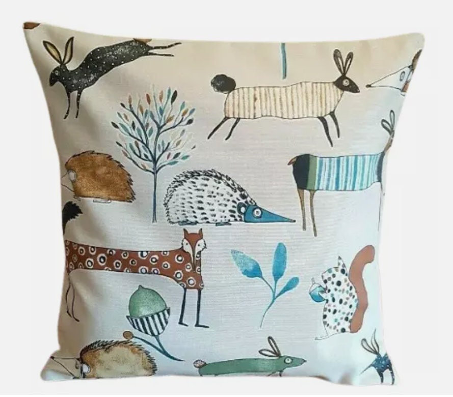 Woodland Animals Cotton Cushion Cover: Handmade Throw Pillow