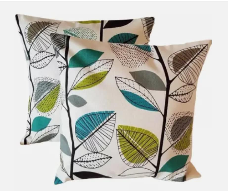 Autumn Leaves Cushion Cover: Green & Teal Throw Pillow, Handmade