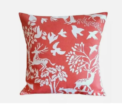 Woodland Deer Cushion Cover , Vilda Cinnamon Orange Throw Pillow , Handmade UK