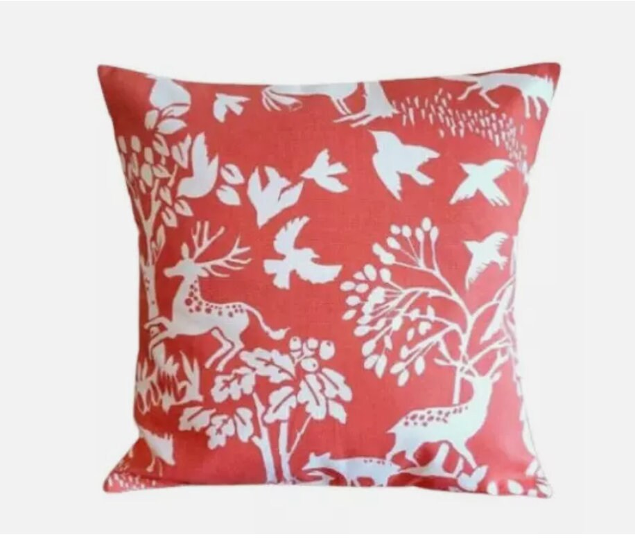 Woodland Deer Cushion Cover , Vilda Cinnamon Orange Throw Pillow , Handmade UK