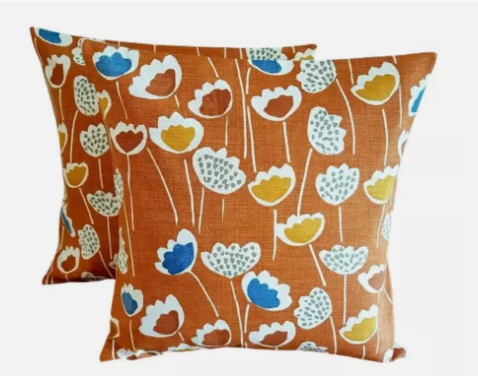 Scandi Floral Tulip Cushion Cover , Meeko Clara Mango Orange Cushion Cover , Throw Pillow , Scatter Cushions , Cushion Cover UK