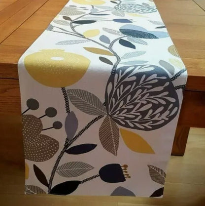 Pomegranate Floral Cotton Table Runner, Ochre Yellow, Handmade in UK