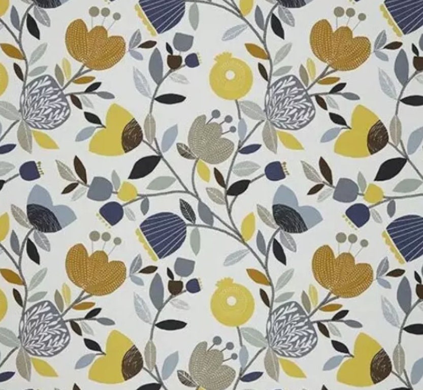 Pomegranate Floral Cotton Table Runner, Ochre Yellow, Handmade in UK