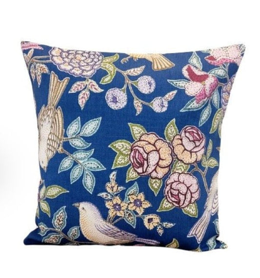 Heritage Midnight Blue Birds Floral Cushion Cover , Throw Pillow , Scatter Cushions , Cushion Cover UK