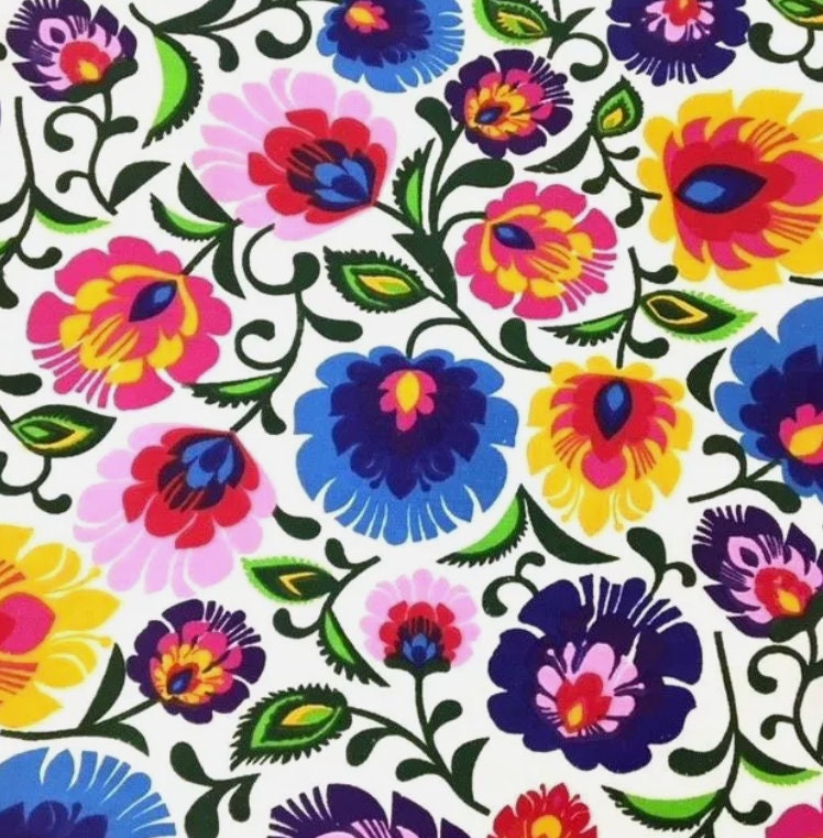 Scandi Floral Tablecloth, Colorful Cotton Print, Handmade in UK