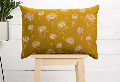 Dandelions Yellow Throw Pillow Cover: Floral Cotton Linen, Handmade in UK