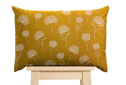 Dandelions Yellow Throw Pillow Cover: Floral Cotton Linen, Handmade in UK