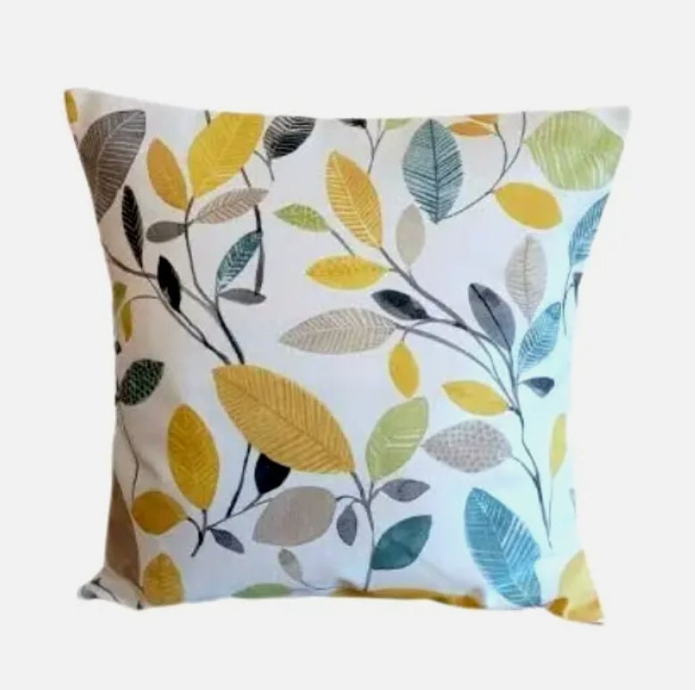 Molveno Ochre Yellow Leaf Leaves Cushion Cover , Throw Pillow , Handmade UK