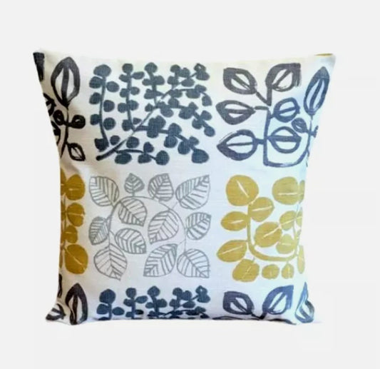 Leaves Leaf Cushion Cover , Saffron Yellow Grey Cushion Cover , Throw Pillow , Scatter Cushions , Cushion Cover UK