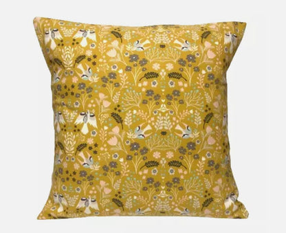 Folklore Birds Floral Cushion Cover , Birds Floral Ochre Grey Cushion Cover , Throw Pillow , Scatter Cushions