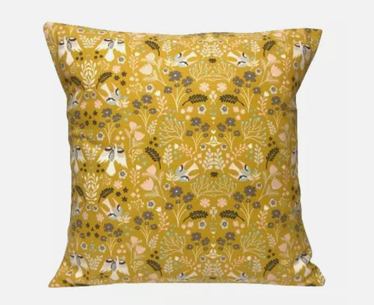 Folklore Birds Floral Cushion Cover , Birds Floral Ochre Grey Cushion Cover , Throw Pillow , Scatter Cushions
