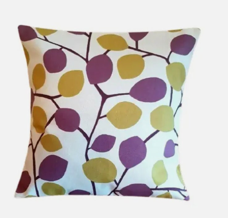 Scandi Leaf Purple Cushion Cover , Nissa Heathe Purple Mustard Leaves Cushion Cover , Throw Pillow , Cushion Cover UK
