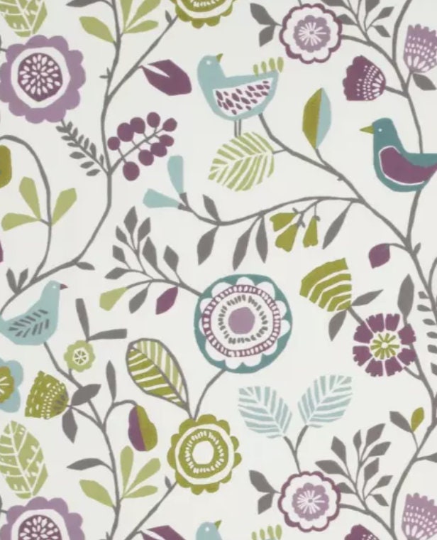 Scandi Birds Floral Cushion Cover , Heather Olive Purple Floral Cushion Cover , Throw Pillow , Scatter Cushions , Cushion Cover UK