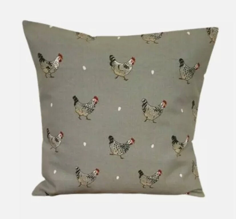Sophie Allport Chicken Print Cushion Cover, Handmade Cotton Throw Pillow
