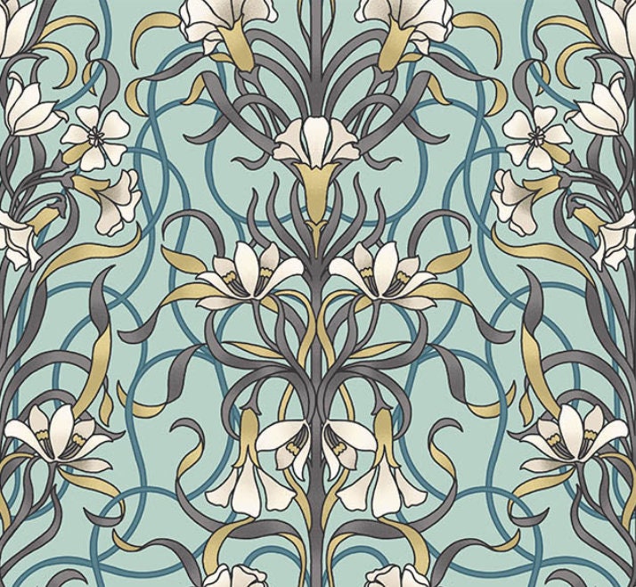 Agatha Arts & Crafts Style Floral Cushion Cover , Duck Egg Blue Cushion Cover , Throw Pillow , Scatter Cushions , Cushion Cover UK