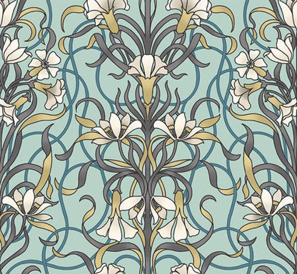 Agatha Arts & Crafts Style Floral Cushion Cover , Duck Egg Blue Cushion Cover , Throw Pillow , Scatter Cushions , Cushion Cover UK