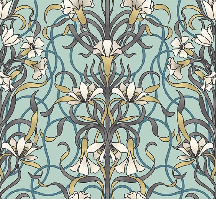 Agatha Arts & Crafts Style Floral Cushion Cover , Duck Egg Blue Cushion Cover , Throw Pillow , Scatter Cushions , Cushion Cover UK