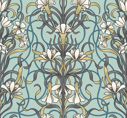 Agatha Arts & Crafts Style Floral Cushion Cover , Duck Egg Blue Cushion Cover , Throw Pillow , Scatter Cushions , Cushion Cover UK