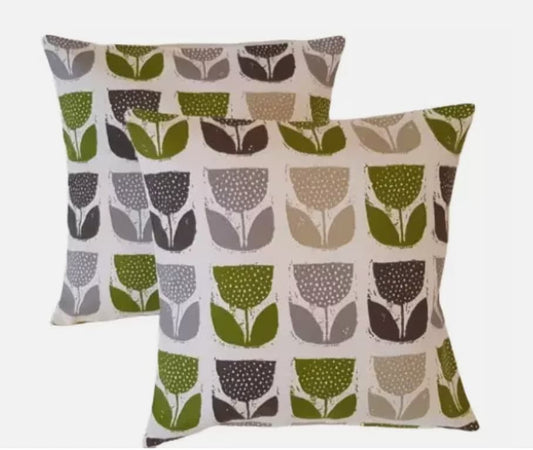 Tulip Floral Cushion Cover , Scandi Floral Green Lime Grey Cushion Cover , Throw Pillow , Scatter Cushions , Cushion Cover UK
