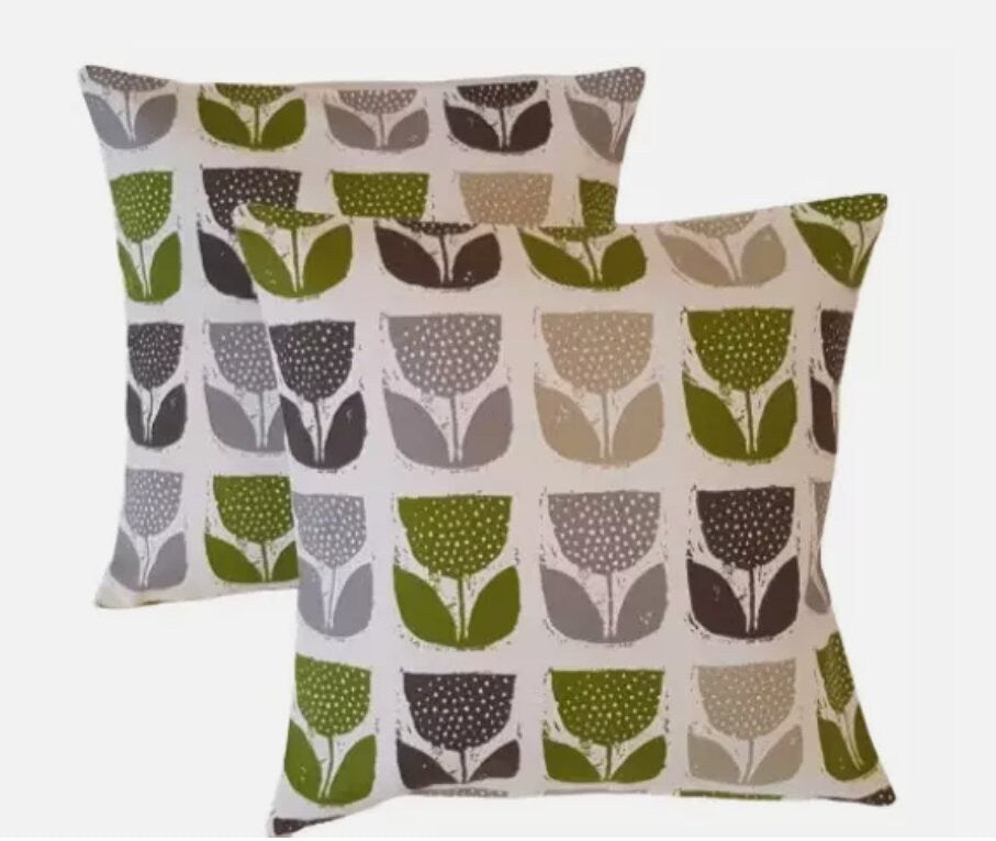 Tulip Floral Cushion Cover , Scandi Floral Green Lime Grey Cushion Cover , Throw Pillow , Scatter Cushions , Cushion Cover UK