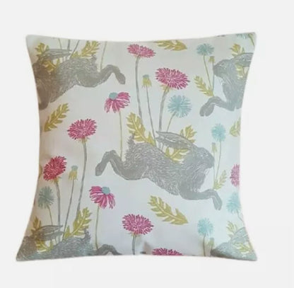 Hare Rabbit Cushion Cover , March Hare Summer Pink Cushion Cover , Easter Cushion Cover , Scatter Cushions , Cushion Cover UK
