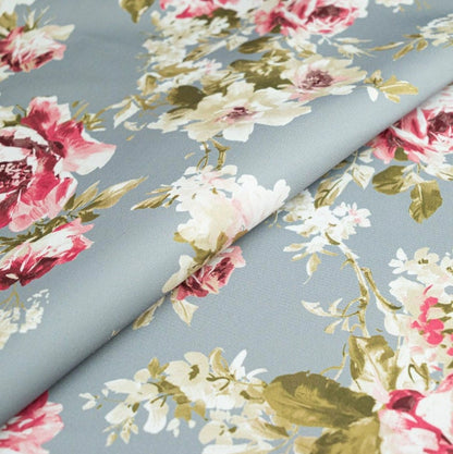 English Rose Grey Coated Tablecloth , Water Resistant Tablecloths , Outdoor Tablecloth , Round Oval Rectangle Tablecloth