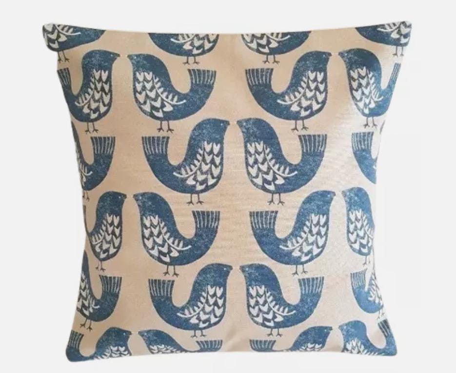 Scandi Bird Capri Blue Cushion Cover , Robin Cushion Cover , Throw Pillow , Scatter Cushions , Cushion Cover UK