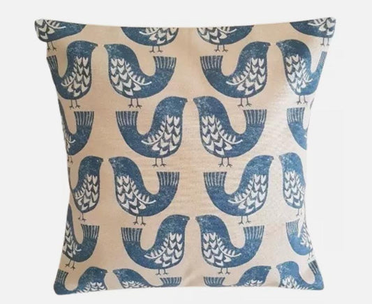 Scandi Bird Capri Blue Cushion Cover , Robin Cushion Cover , Throw Pillow , Scatter Cushions , Cushion Cover UK