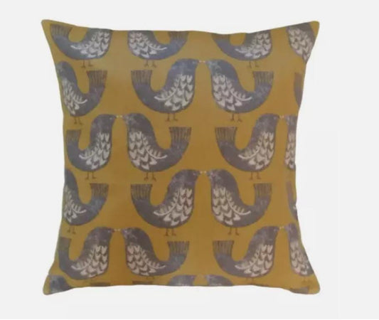 Scandi Bird Yellow Grey Cushion Cover , Robin Cushion Cover , Throw Pillow , Scatter Cushions , Cushion Cover UK