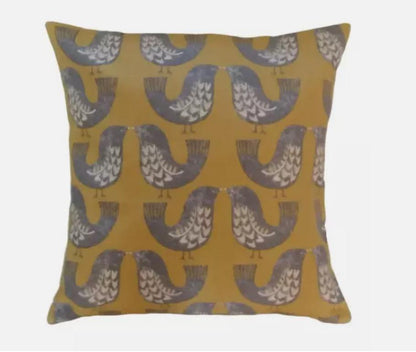 Scandi Bird Yellow Grey Cushion Cover , Robin Cushion Cover , Throw Pillow , Scatter Cushions , Cushion Cover UK