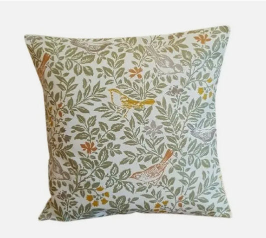 Bird Floral Cushion Cover , Bird Song Autumn Sage Green Cushion Cover , Throw Pillow , Scatter Cushions , Cushion Cover UK