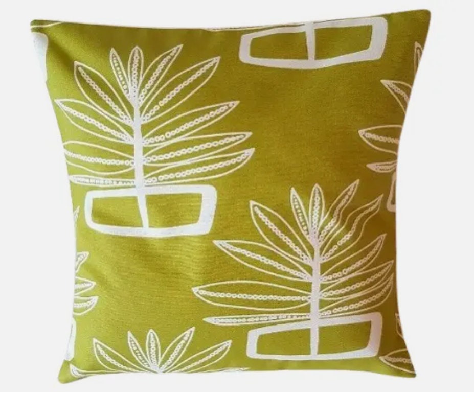 Scandi Floral Green Lime Cushion Cover , Leaf Cushion Cover , Throw Pillow , Scatter Cushions , Cushion Cover UK