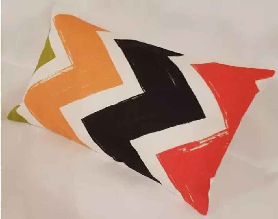 Zig Zag Geometric Cushion Cover , Red Black Orange Green Cushion Cover , Throw Pillow , Scatter Cushions , Cushion Cover UK