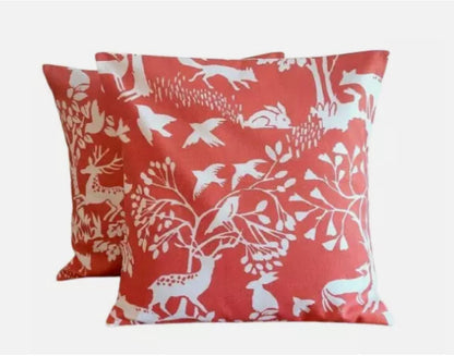 Woodland Deer Cushion Cover , Vilda Cinnamon Orange Throw Pillow , Handmade UK