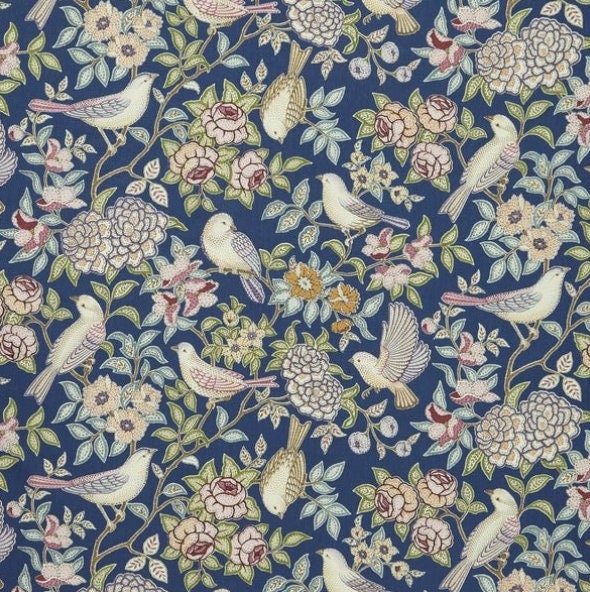Heritage Midnight Blue Birds Floral Cushion Cover , Throw Pillow , Scatter Cushions , Cushion Cover UK