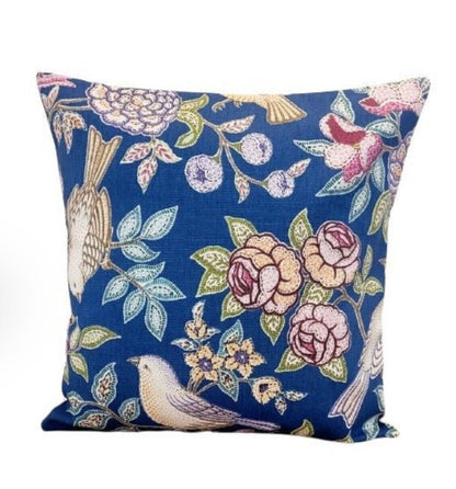Heritage Midnight Blue Birds Floral Cushion Cover , Throw Pillow , Scatter Cushions , Cushion Cover UK