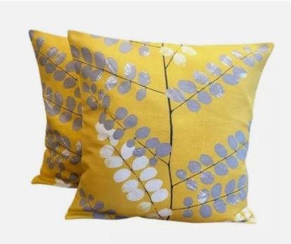 Malin Citrine Yellow Grey Cushion Cover , Scandi Floral Cushion Cover , Throw Pillow , Scatter Cushions , Cushion Cover UK
