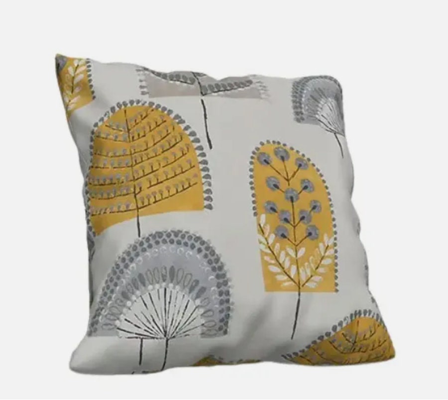 Scandi Wood Trees Ochre Grey Cushion Cover , Throw Pillow , Scatter Cushions , Cushion Cover UK