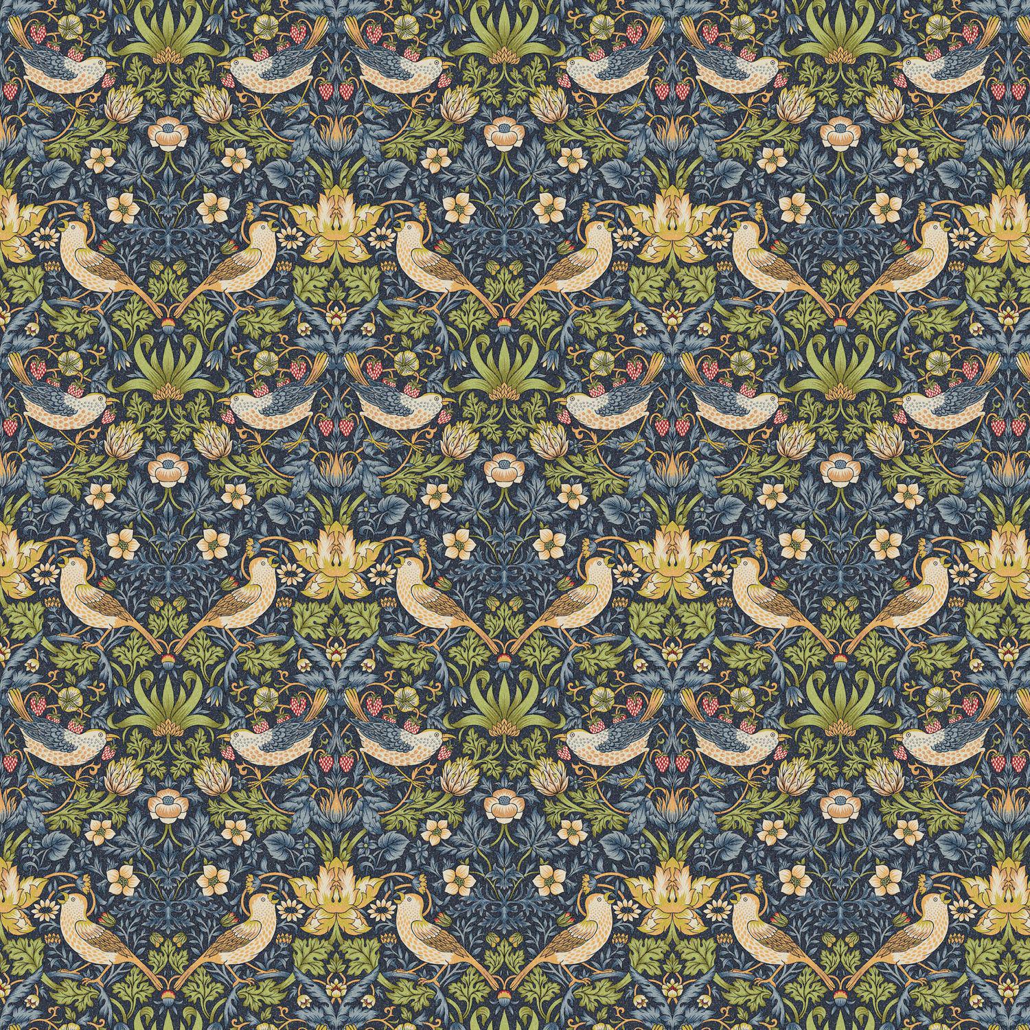 William Morris Strawberry Thief Navy Blue Cushion Cover , Handmade UK