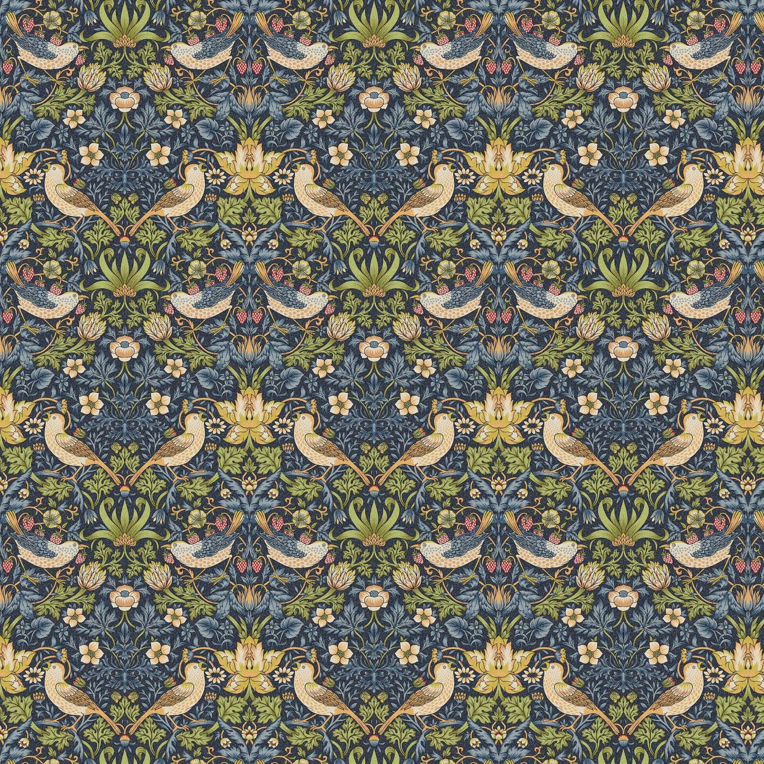William Morris Strawberry Thief Navy Blue Cushion Cover , Handmade UK
