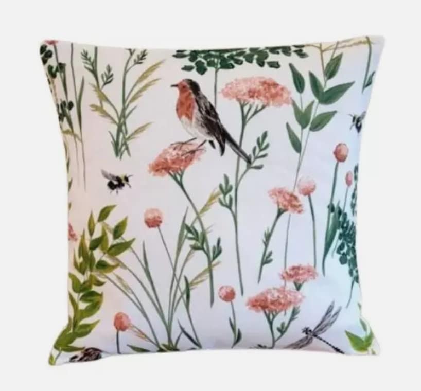 Birds Floral Cushion Cover , Gardenia Blush Green Pink Cushion Cover , Throw Pillow , Scatter Cushions , Cushion Cover UK