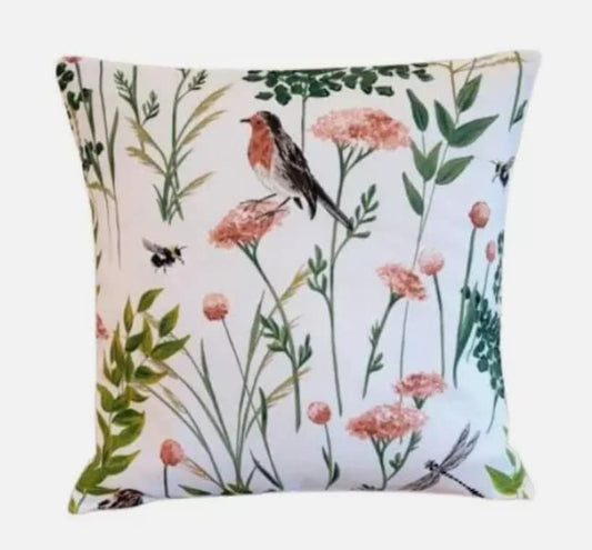 Birds Floral Cushion Cover , Gardenia Blush Green Pink Cushion Cover , Throw Pillow , Scatter Cushions , Cushion Cover UK