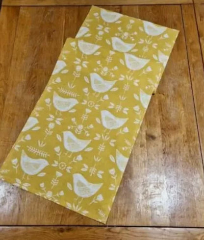 Narvik Scandi Birds Table Runner, Ochre Yellow Cotton Table Decor