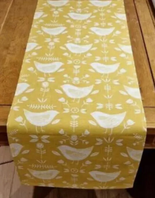 Narvik Scandi Birds Table Runner, Ochre Yellow Cotton Table Decor