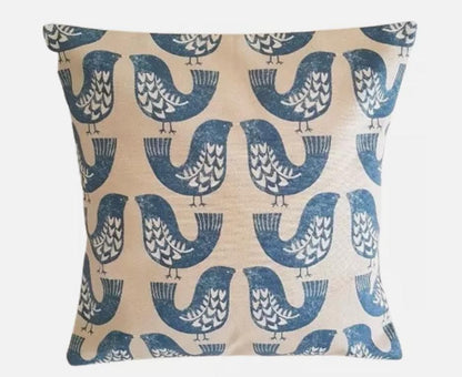 Scandi Bird Capri Blue Cushion Cover , Robin Cushion Cover , Throw Pillow , Scatter Cushions , Cushion Cover UK
