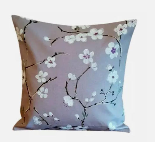 Cherry Blossom Cushion Cover: Floral Heather Purple Throw Pillow