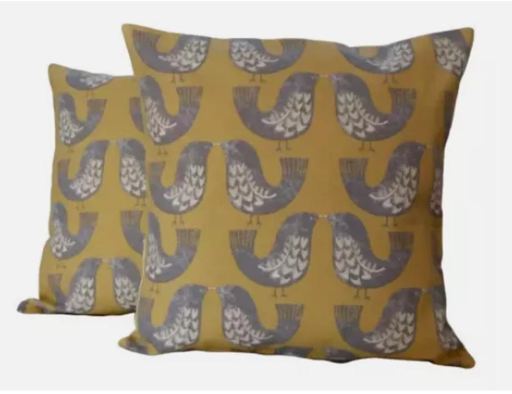 Scandi Bird Yellow Grey Cushion Cover , Robin Cushion Cover , Throw Pillow , Scatter Cushions , Cushion Cover UK
