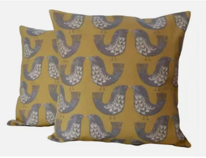 Scandi Bird Yellow Grey Cushion Cover , Robin Cushion Cover , Throw Pillow , Scatter Cushions , Cushion Cover UK
