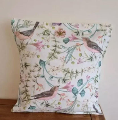 Spring Bloom Bird Floral Cushion Cover, Handmade Cotton Linen