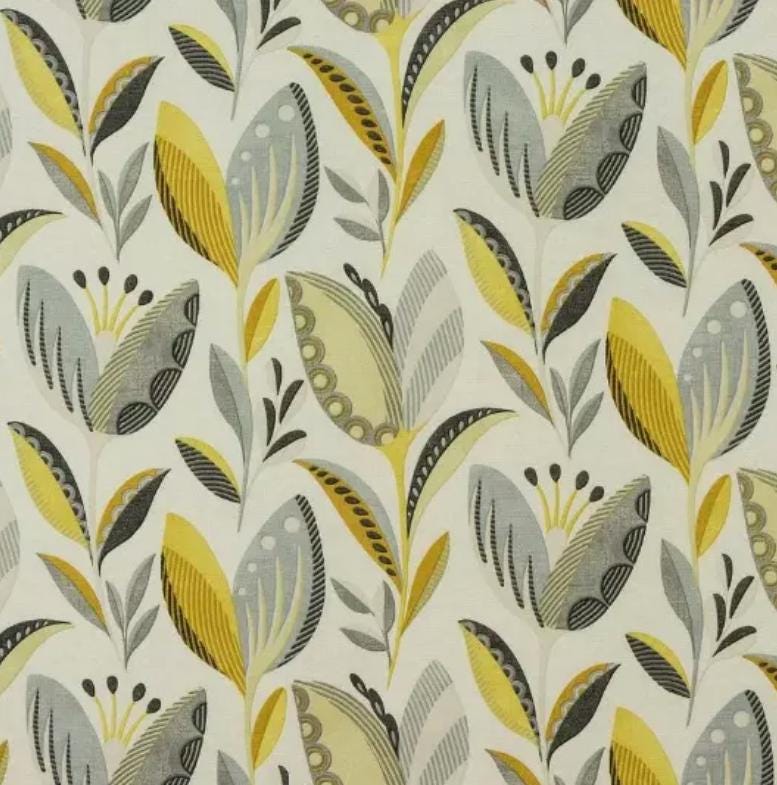 Floral Leaves Table Runner, Leon Ochre Yellow Grey Cotton Fabric, Autumn Table Decoration